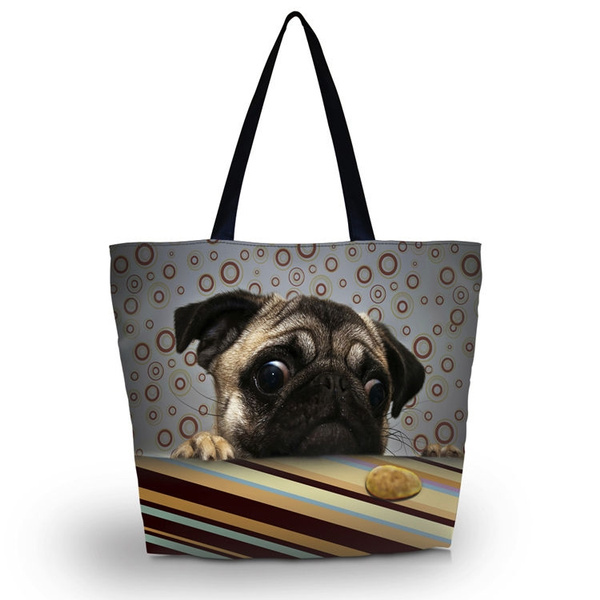 Cute Pug Dog 3D Print Linen Tote Bag Eco Shopping Bag Beach Bag Shoulder Bag  | eBay